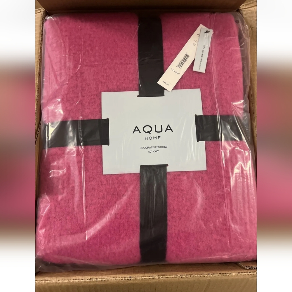 Brand New Aqua Home Faux Mohair Throw 50x60” Pink MSRP $89.00